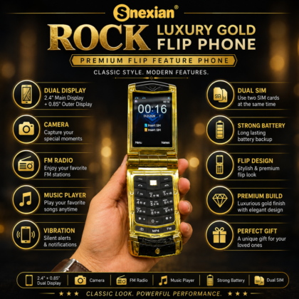 Snexian Rock Luxury Gold Flip Phone – Premium Dual Display Feature Mobile